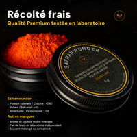 Safran en poudre Premium Safranwunder – récolté frais, qualité premium testée en laboratoire