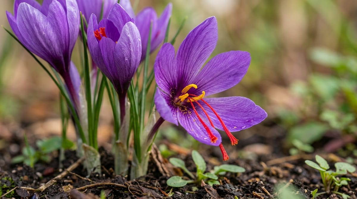 Saffron flowers, Crocus sativus