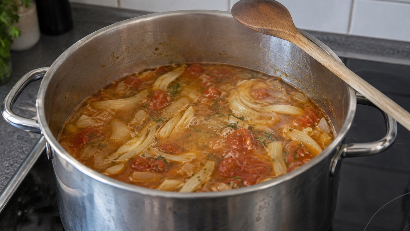 Base di pomodoro e finocchio per bouillabaisse, da cuocere a fuoco lento in pentola