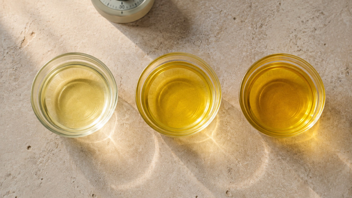 Trois infusions de safran jaune doré à la couleur de plus en plus intense